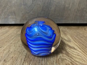 Vtg Paperweight Signed Petru Rusu Glass Eye Studio Art Glass Blue Swirl 1990 - Picture 1 of 6