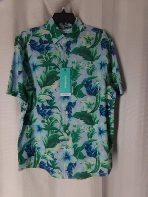 CARIBBEAN Roundtree Yorke Hawaiian print Shirt Medium green Tropical flowers NWT - Image 1 of 4