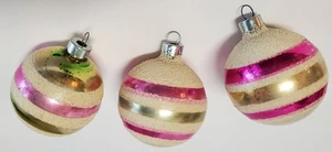 Juego de adornos navideños Brite brillantes de colección (3) vidrio Merc a rayas rosa/dorado/verde EE. UU. - Imagen 1 de 11