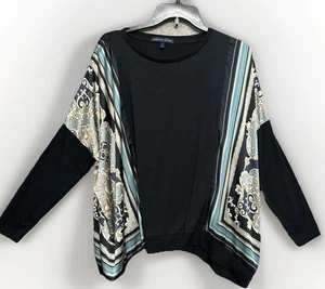 Saks Fifth Ave Bluse Top Schal Einsätze Langarm Small / Medium schwarz modern - Bild 1 von 11