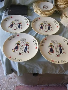 4 Homer Laughlin Rhythm 10 1/8" Plates American Provincial Farmer & Wife - Picture 1 of 5