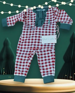 NEW Cecil & Lou Red & White Check Green Trim 3-6 Months Monograms “A” Girls PJ’s - Picture 1 of 15