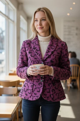 Pendleton Blazer Womens Small Petite Purple Wool Blend Scroll Jacket Lined - Image 1 of 4