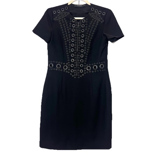 Abito Givenchy Taglia 4 Nero Manica Corta Metallo Occhielli Lavoro Ufficio Edgy Punk