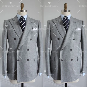 Tuta uomo lana formale 2 pezzi calda business ufficiale giacca blazer pizzo risvolto - Foto 1 di 6