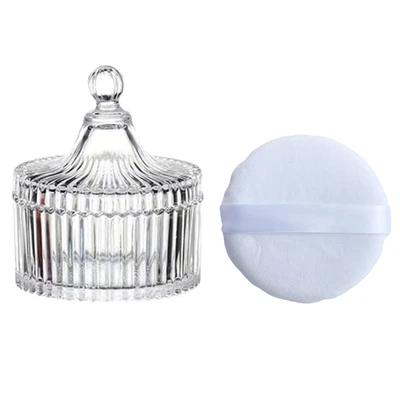 Soplo de polvo corporal con recipiente de vidrio, aplicador para polvo (blanco) Foto 1 de 4