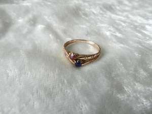 Ancienne bague alliance Toi & Moi en or massif 18 K rose saphir et rubis / T: 56 - Foto 1 di 6