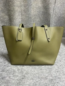 Coach Market Tote Bag Green Pebbled Leather Large Turn Lock - Picture 1 of 12