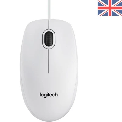 White B100 Wired USB Mouse with 800 DPI Optical Tracking - Ambidextrous Comfort - Image 1 of 4