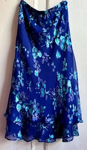 JACQUES VERT Skirt 12 Blue Floral Silk Mix Devoré Lined Flared Maxi BNWT - Picture 1 of 14