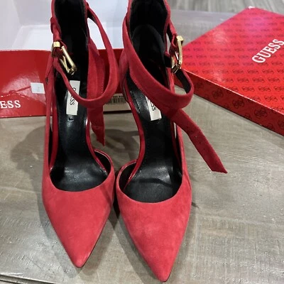 Red Suede Leather GUESS AMBELU Pointy Toe Stilettos Heels Pumps Women's Size 7M - Image 1 of 4