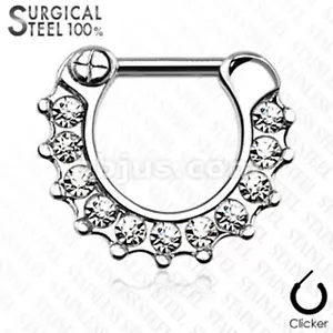 Septum Nase unverlierbarer Clicker bedeckt mit klaren Edelsteinen 16 Stärke 5/16" Stahl #Z - Bild 1 von 3