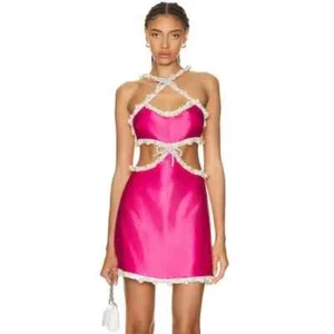 NEW w/defects $995 PATBO Pearl & Rhinestone mini dress in pink - sz 2 - Picture 1 of 20