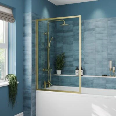 Square Framed Bath Shower Screen 800mm - Brushed Brass 6mm Glass Thickness - Image 1 of 4