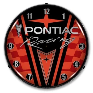 Retro Nostalgic Pontiac Racing Black Game Room Man Cave LED Lighted Wall Clock  - Picture 1 of 4