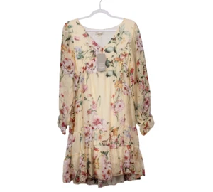 NWT BELLAMBRA Silk Blend Tiered Hem Mini Dress Yellow Floral Size Medium Italy - Picture 1 of 16