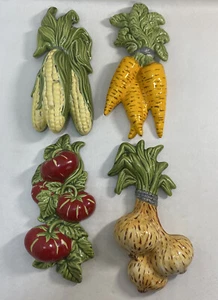 Vintage MCM Ceramic Vegetables Kitchen Wall Décor Set-4 Tomato Carrot Onion Corn - Picture 1 of 10