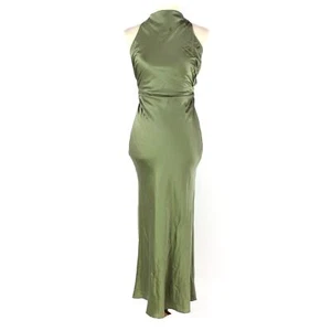 Reformation Artichoke Silk Casette Dress 2 NEW Green Satin Cowl Neck Midi - Picture 1 of 8