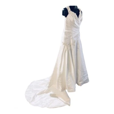 Vestido de novia pequeño 4-6 marfil línea A corsé sin mangas cuentas tren botones Foto 1 de 4