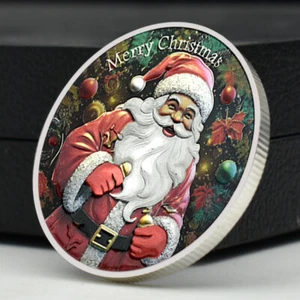 Merry Christmas Gift Santa Claus and Reindeer Silver Plating Coin with Diamond - Picture 1 of 12