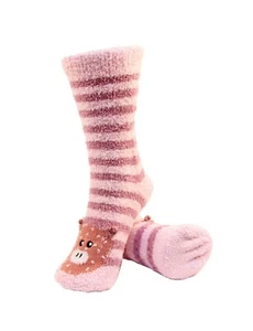 Women's Warm Fuzzy Cozy Striped Pink Pig Animal Cabin Winter Socks - 3 Pairs - Picture 1 of 1
