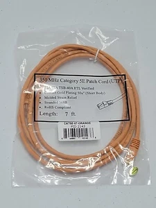 Cat5e Ethernet Patch Cable RJ45 Stranded 350Mhz UTP Copper Wire 24AWG 7ft Orange - Picture 1 of 4