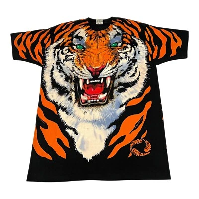 Vintage Liquid Blue Tiger Shirt XL 1995 90s All Over Print AOP Double Sided USA - Image 1 of 4