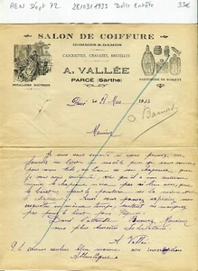 Dépt 72 - Parcé - Belle Entête Secteur de la Coiffure du 28/03/1933 A Voir !!! - Bild 1 von 1