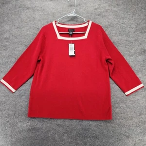Evie Sweater Womens 1X 3/4 Sleeve Red Square Neck - Picture 1 of 6