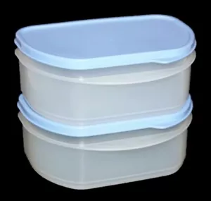 Tupperware 2 halbe Stapel Kühlschrank stapelbar 2,5 Tassen Deli Keepers blau Vintage EUC - Bild 1 von 1