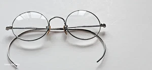 Vintage Unisex Round Lens 4 cm, 40mm wire-rimmed Silver ,Thin Curved Temples - Picture 1 of 13