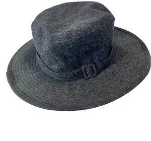 Vintage Liz Claiborne Hat Wool Blend Wide Brim Hat-Banded Buckle Charcoal Gray - Picture 1 of 11