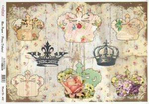 Papel de arroz A/4 para hoja de álbum de recortes decoupage - coronas en mal estado - Imagen 1 de 1
