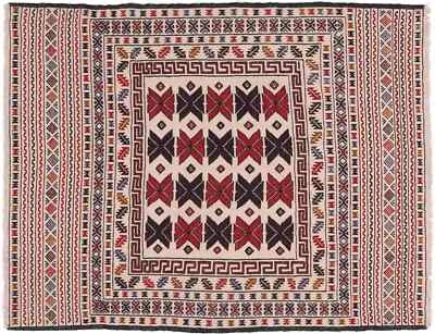 Afghan Kelim Gol Barjasta Teppich 140x180 Handgewebt Beige Geometrisch b - Bild 1 von 4