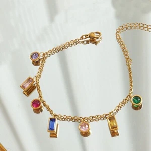 Französisches INS Damenarmband 18 Karat vergoldet Edelstahl mutilcolor CZ Armreif - Bild 1 von 5