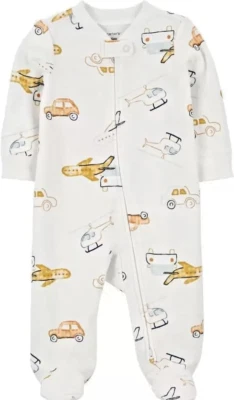 Carter's Bebé Niño Algodón Cremallera Dormir N Play (Blanco/Vehículos, 3 Meses) Foto 1 de 2