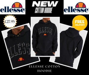 Men's Ellesse Duke Hoodie Cotton New Genuine Hoody Pullover Black Sizes XS S XL - Picture 1 of 10