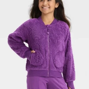 All in Motion Girls' Large 10/12 Fleece Floral Quilted Full Zip Purple Jacket - Picture 1 of 6