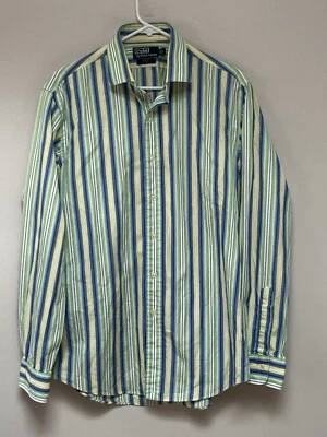 POLO Ralph Lauren REGENT Custom Fit Mens Button Shirt Blue Yellow Stripe Large - Image 1 of 4