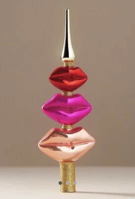 Anthropologie Vondels Glass Lips Lip Tree Topper Pink Christmas Holiday NEW - Image 1 of 4