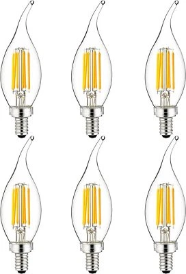 LED Filament CA11 Flame Chandelier Light 5W, 60W, 600LM Candelabra E12 2700K 6PK - Image 1 of 2