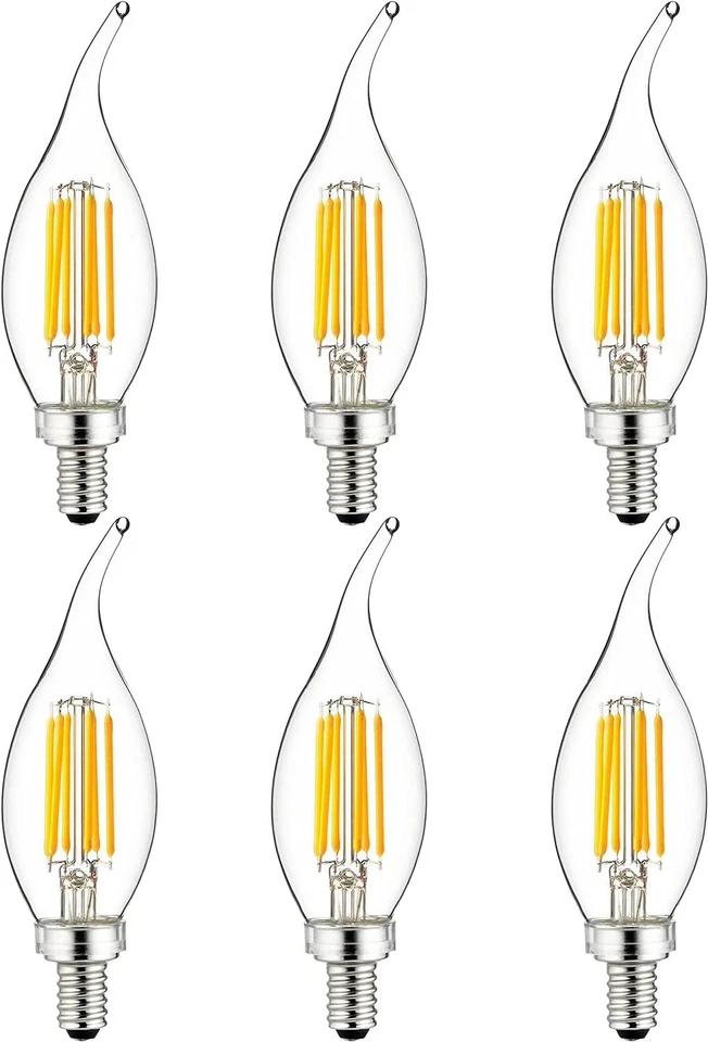 LED Filament CA11 Flame Chandelier Light 5W, 60W, 600LM Candelabra E12 2700K 6PK - Image 1 of 2