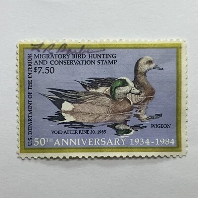 1985 $7.50 U.S. DUCK STAMP MIGRATORY BIRD HUNTING STAMP USED - Image 1 of 2
