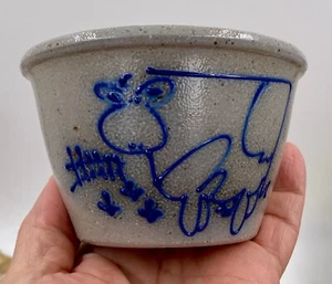 Vintage Salmon Falls Salt Glaze 4.5" Small Serving Bowl - Cow and Fence Pattern - Picture 1 of 4