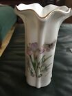 Crimped Small Vase With Handpainted Flower Siged Helen Phili Pps Gilt Trim
