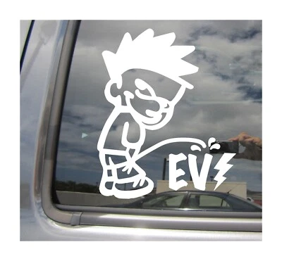 Boy Pee On EV Electric Vehicle - Funny Piss On Car Vinyl Decal Sticker 02220 - Image 1 of 2
