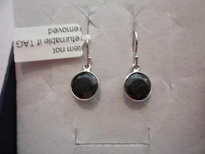 Pendientes colgantes redondos de zafiro negro en plata de ley 925-3,64 quilates - Imagen 1 de 4