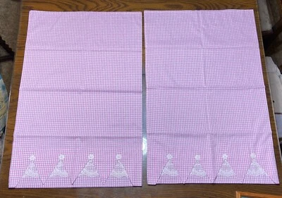 2 винтажные наволочки фиолетовый / лаванда имбирь клетчатый кружевной отделки ручной работы. - Изображение 1 из 4