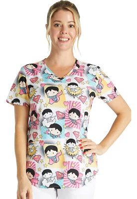 Superman Cherokee Scrubs Tooniforms DC Comics V Neck Top TF737 DMFS - Image 1 of 4