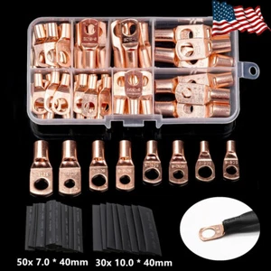 140Pcs Battery Copper Ring Lugs Welding Terminals Wire Cable Crimp Connectors - Picture 1 of 15